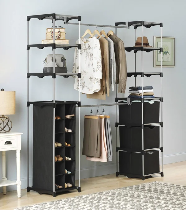 Whitmor Deluxe Double Rod Organize, Silver/Black, 19.50in x 52.75in x 34.50in