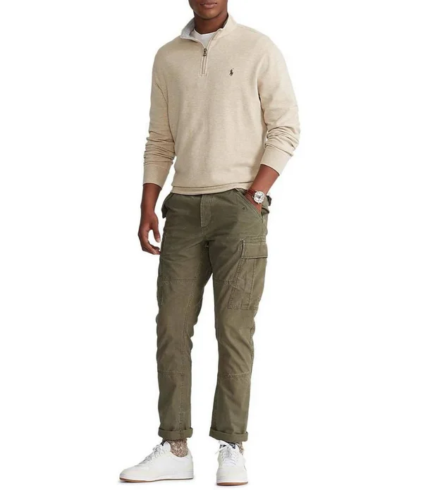 Polo Ralph Lauren Men's Big & Tall Luxury Jersey Quarter-Zip Pullover - Luxury Tan Heather