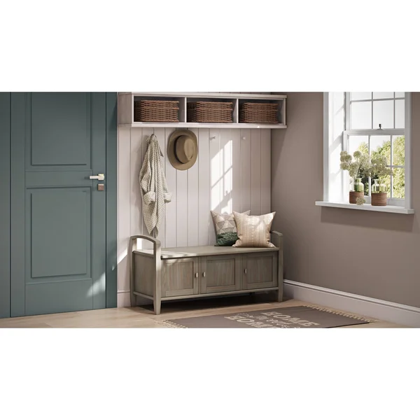 Wyndenhall Norfolk Solid Wood 44 inch Wide Rustic Entryway Storage Bench - 44 Inches Wide - 44 Inches Wide - Black