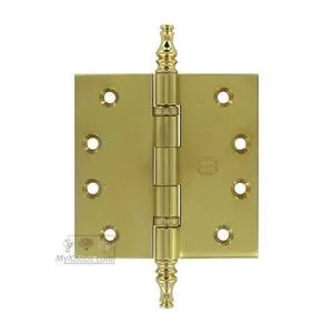 Omnia Door Hinges - 4x22 x 4x22 Ball BEARING, Solid Brass Hinge with Steeple Finials in Polished and Lacquered Brass - 985BB/4-0