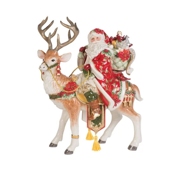 Fitz and Floyd - Cardinal Christmas Santa and Stag Centerpiece