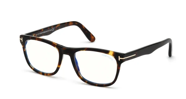 Tom Ford FT5662 B Eyeglasses 056 Shiny Vintage Havana/ Blue Block Lenses