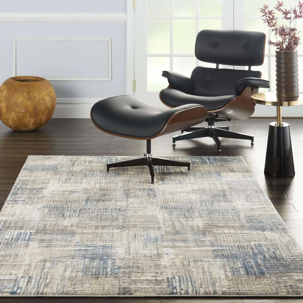 Nourison Solace SLA03 Area Rug - Ivory/Grey/Blue, 5&3x22 x 7&3x22