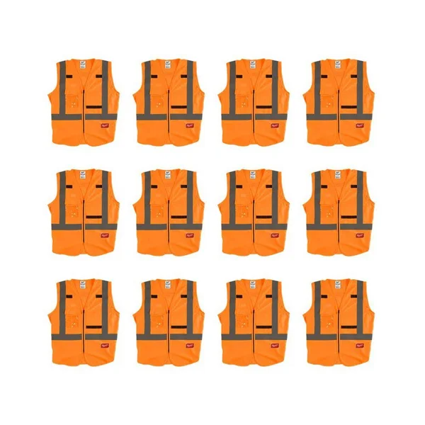Milwaukee 4X-Large/5X-Large Orange Class 2-High Visibility Safety Vest with 10-Pockets (12-Pack) - Adult Unisex