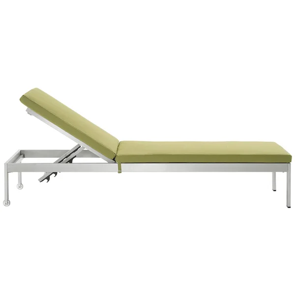 Modway Shore Outdoor Patio Aluminum Chaise with Cushions - Silver Peridot