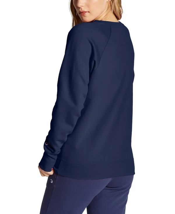 Champion Women's Powerblend Fleece Crew, Chainstitch Logo Amazing Aqua, M
