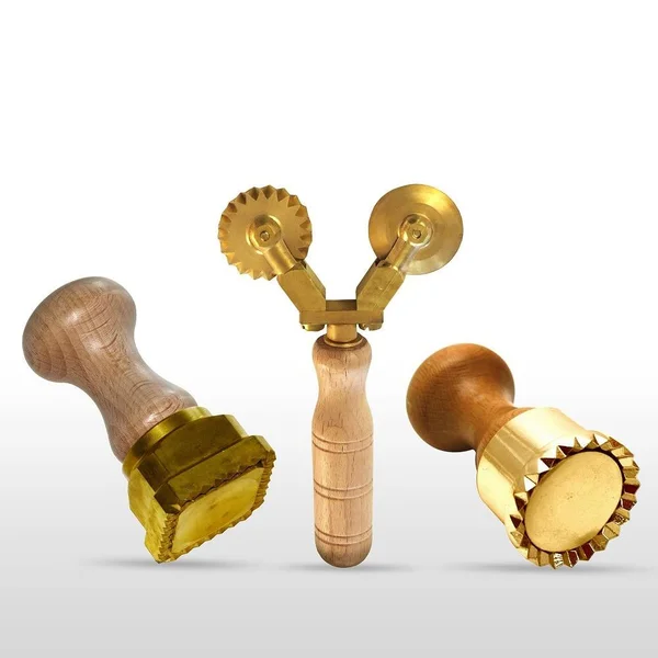 LaGondola Bundle : 1 Square Ravioli Stamp 45x45 - 1 Round Professional Tortelli Stamp 50 mm and 1 Double Combined Pasta Cutter F