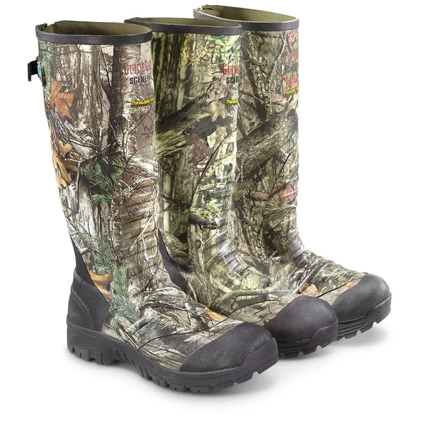 Rubber Hunting Boots: Guide Gear Ankle Fit Insulated Boots 2400 Gram - 11D, Mossy Oak Break-Up Country, Men's Size 11D