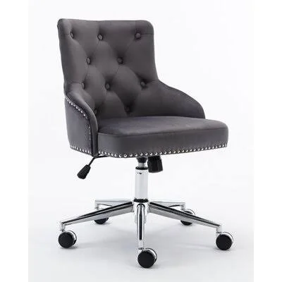 Velvet Desk Chair with Mid-Back House of Hampton Upholstery Color: Gray