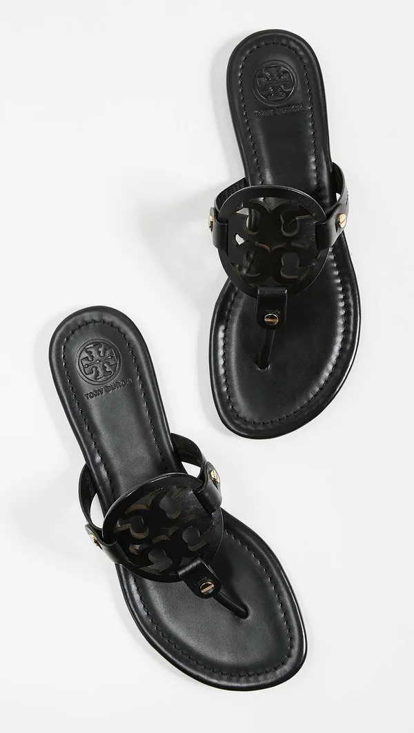 Tory Burch Ladies Black Leather Miller Sandals - Brand Size 7.5