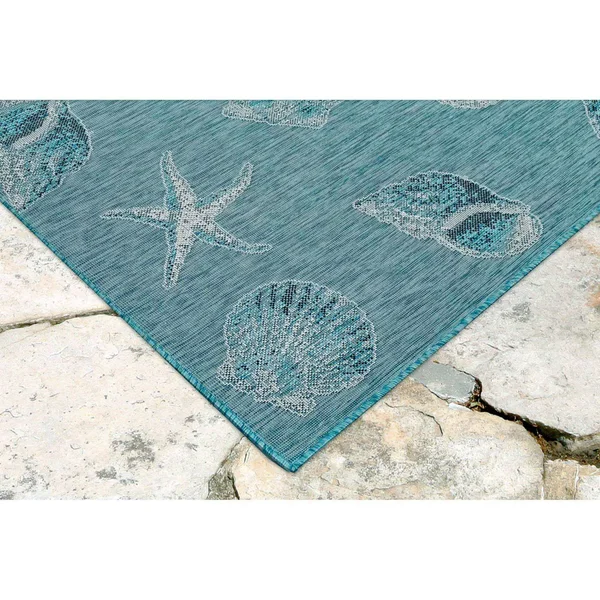 Liora Manne Carmel Shells Indoor/Outdoor Rug Aqua 23x22X7&6x22