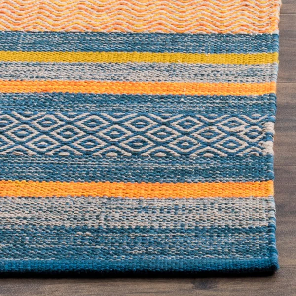 Safavieh Montauk Blue/Orange 3 ft. x 6 ft. Striped Diamond Runner Rug