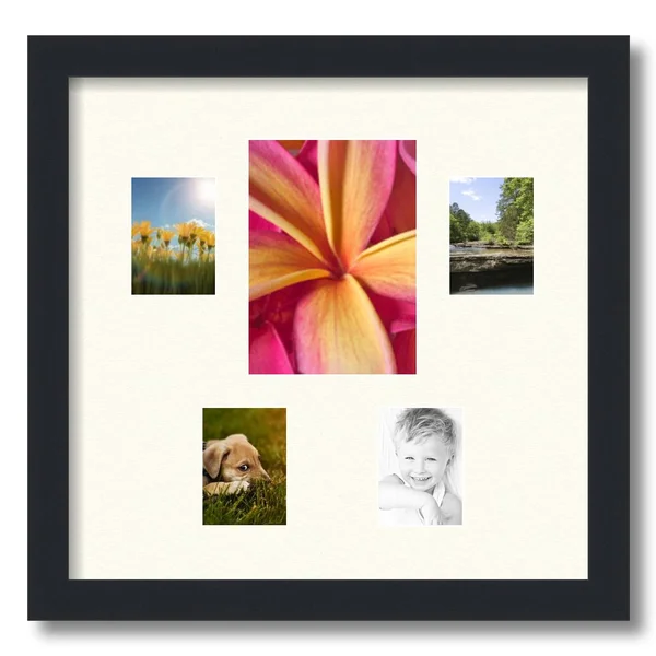 Collage Picture Frame - Satin Black Frame with 5 openings for 5x7 Photos with Ivory Chantilly Mat. D3926EN128, ArtToFrames