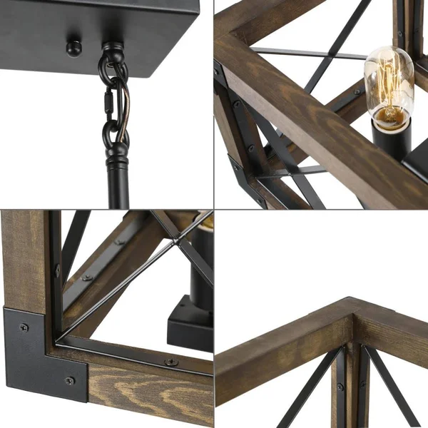 LNC Livia Nature Brown Wood and Black Farmhouse Linear LED Large (Larger Than 22-in) Kitchen Island Light, V2ERNJLWS3529A6