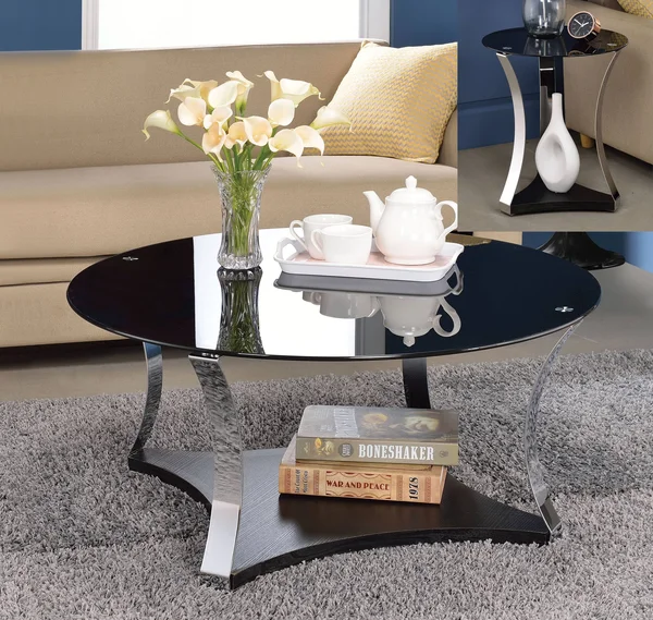 Acme Geiger Coffee Table Chrome & Black Glass