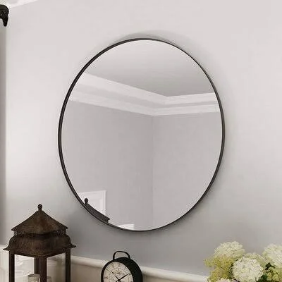 Black Round Bathroom Mirrors - 24x24 Metal Frame Circular Wall Mirror Latitude Run Size: 20x22 x 20x22