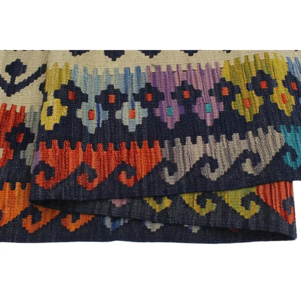 Geometric Kilim Aimee Blue Beige Hand Woven Area Rugs