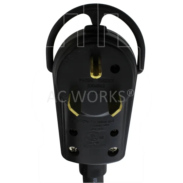 AC Works 100 ft. 30 Amp 125-Volt NEMA TT-30 RV Rubber Extension Cord with Handle, Black