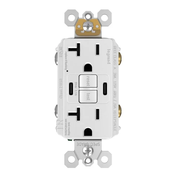 Legrand 2097TRUSBCC Radiant 20 Ampere GFCI Tamper Resistant Electrical Outlet - White, Size: 16