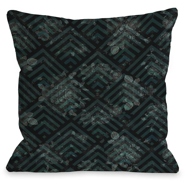 Maya Scale Floral Outdoor Throw Pillow by OneBellaCasa, 20 inchx20 inch, Size: 20 inch x 20 inch, Black