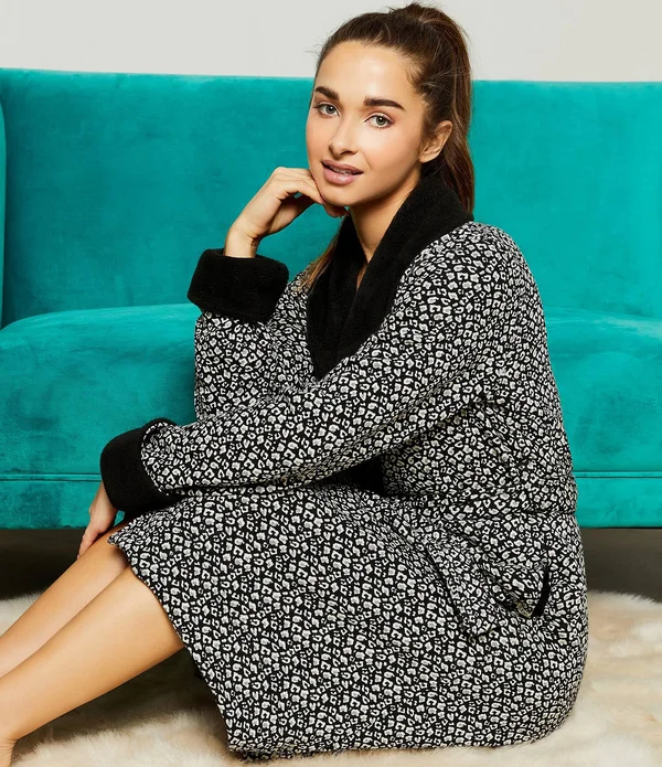 Ugg Duffield II Robe Women's Robe Black/Grey Micro Leopard : SM