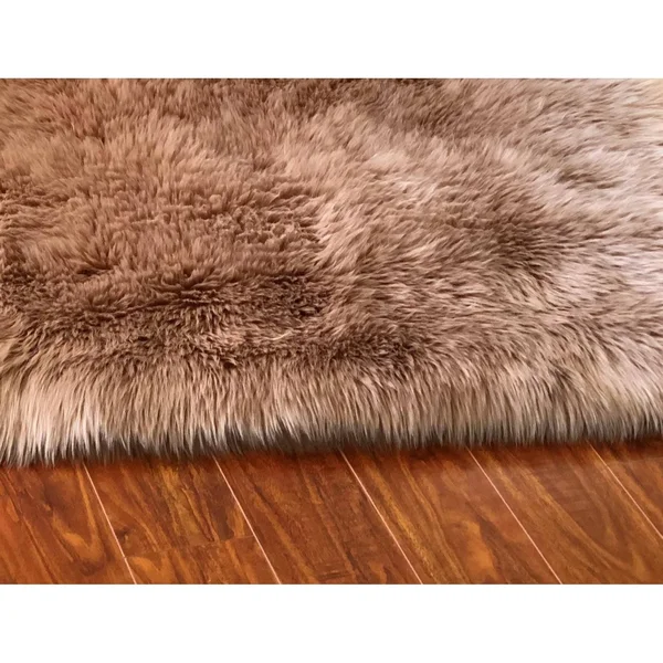 Silver Orchid Nansen Luxurious Faux Sheepskin Shag Area Rug - 12& x 15& - Camel