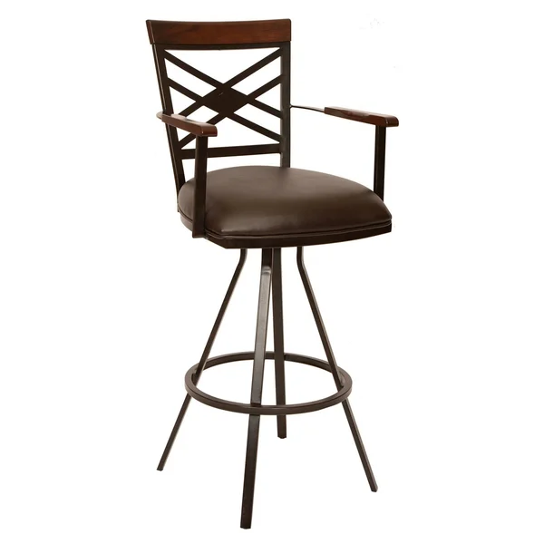 Armen Living Zoe 26x22 Transitional Arm Barstool in Coffee and Auburn Bay Metal