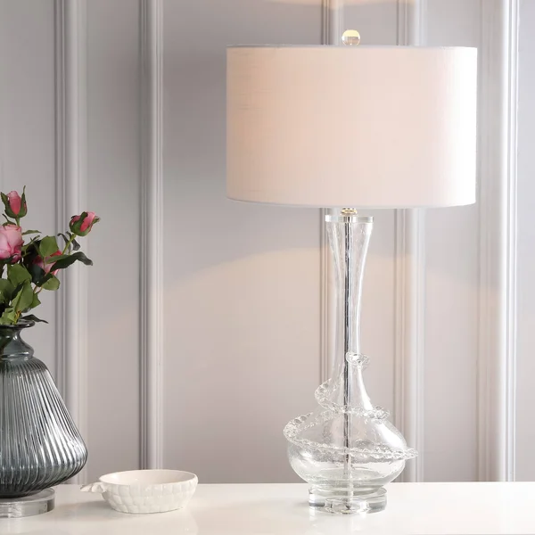 Jonathan Y Belle 31.5x22 Glass LED Table Lamp - Clear/Chrome