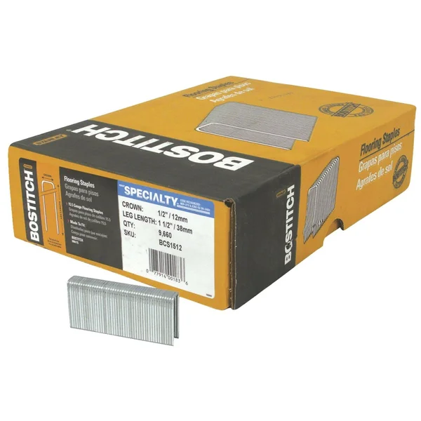 Bostitch BCS1512 Flooring Staple, 1-1/2 in L Leg, 1/2 in W Crown, 15-1/2 ga, Steel