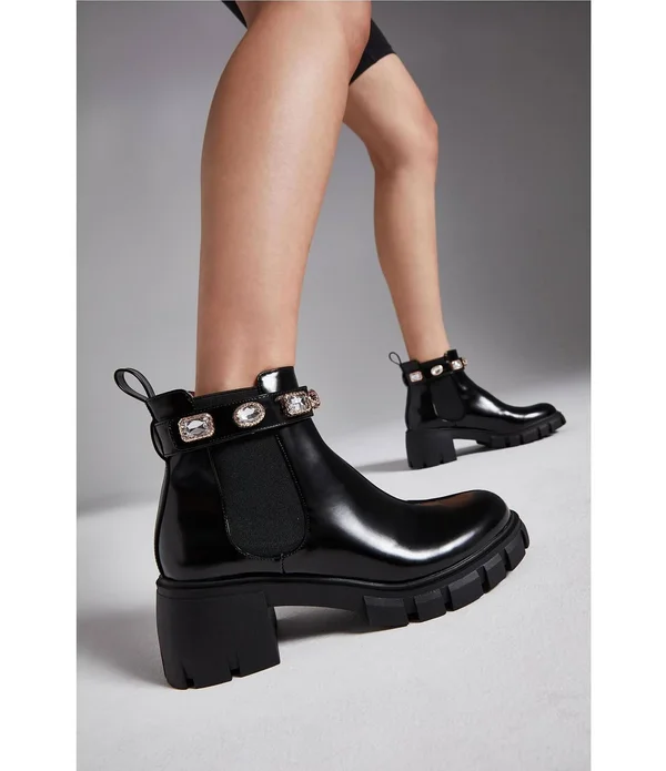 Steve Madden Amulet Jewel Embellished Lug Sole Block Heel Combat Booties, Womens, 6M, White