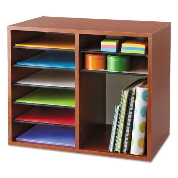 Safco Wood Adjustable Literature Organizer - 12 Compartment - Cherry