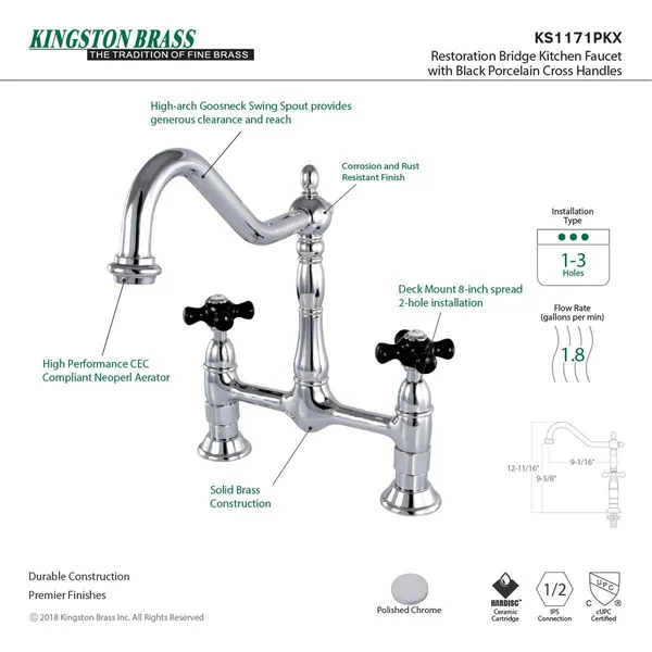 Kingston Brass KS1178PKX Duchess Bridge Kitchen Faucet - Brushed Nickel
