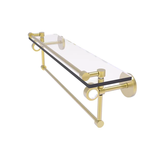 Clearview Collection Glass Shelf with Gallery Rail and Towel Bar with Smooth Accents - Satin Brass - 22 inch