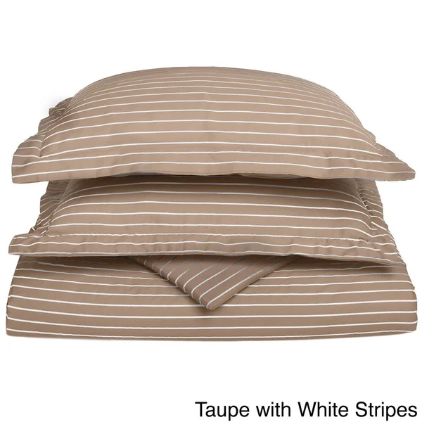 Superior 600 Thread Count Bahama Stripe Cotton Blend Duvet Cover Set Taupe/White Stripes 3 Piece Queen, Full - Queen, Full