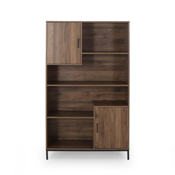 Noble House Lumiere Contemporary Faux Wood Cube Unit Bookcase - Walnut and Black, Brown