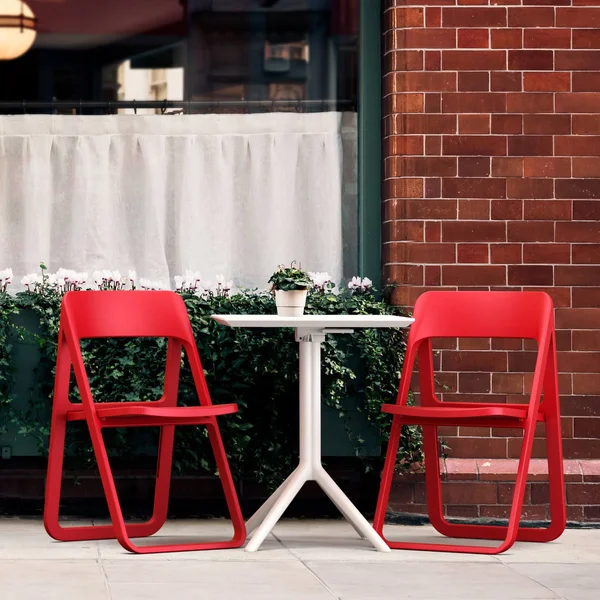 Siesta Dream Folding Outdoor Bistro Set with White Table and 2 Red Chairs