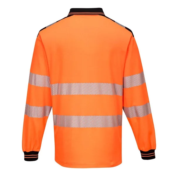 Portwest PW3 Hi-Vis Polo Shirt Long Sleeve T184 - Orange/Navy, L