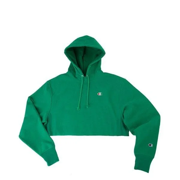 Champion REVERSE Weave Cropped Cut Off Hoodie - Green Field