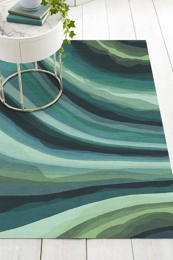 9&x12& - Machine Washable Area Rug, Kid & Pet Friendly, Indoor Rug, Watercolor Waves Citrus Green Rug, Ruggable