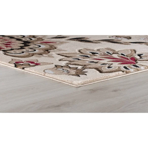 Glamour Collection Floral Area Rug - 5& Round - Cream/Beige