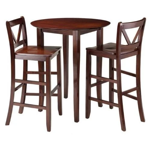 Sarahndipity 38.9 x 33.86 x 33.86 in. Fiona High Round Table with 2 Bar V-Back Stool - Walnut - 3 Piece
