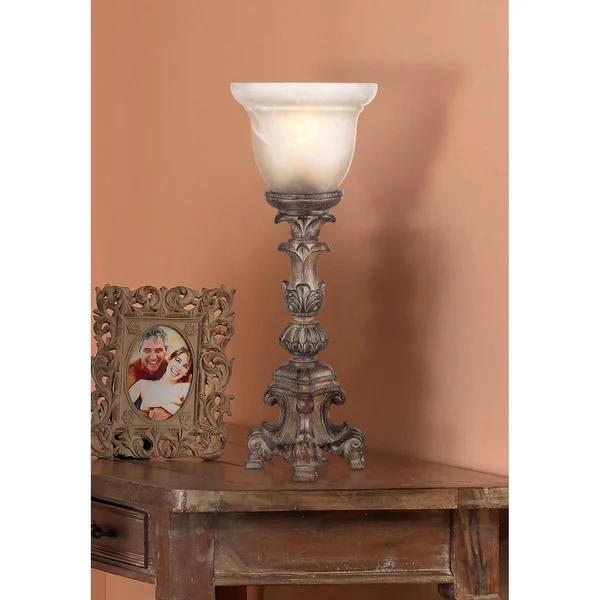 Regency Hill French LED Uplight Desk Table Lamp 18x22 High Beige Wash Candlestick Alabaster Glass Shade for Bedroom Bedside Offi