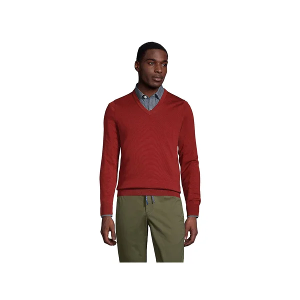 Lands& End Men's Classic Fit Fine Gauge Supima Cotton V-Neck Sweater