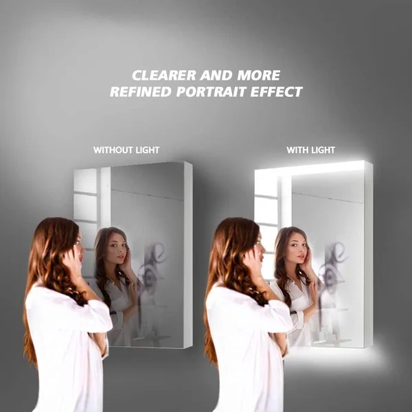24''x 30''LED Bathroom Medicine Cabinet with Mirror - Intelligent Switch, Aluminum Frame, Surface Mounting only.(Door Left Open)