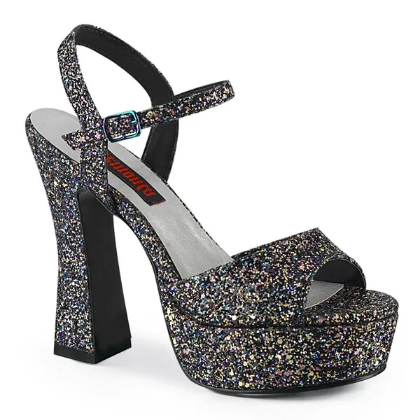 Pleaser Dolly-09, 5x22 Chunky Heel Platform Sandal - Black PU 6
