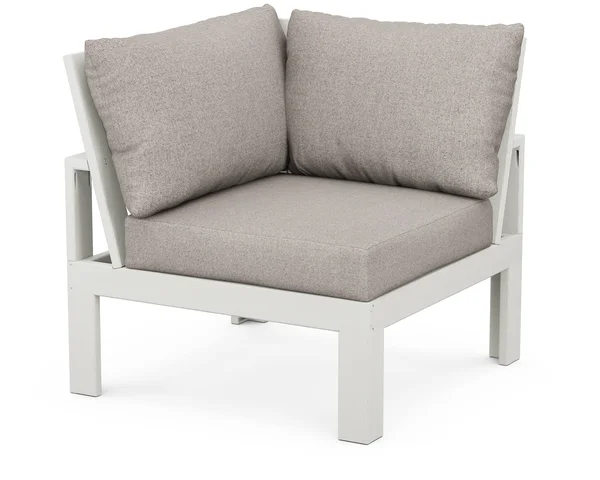 POLYWOOD Modular Corner Chair in Vintage White, Weathered Tweed