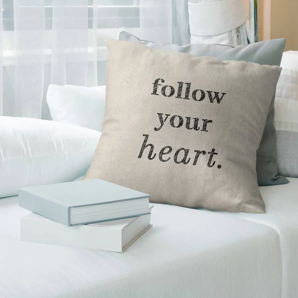 Quotes Handwritten Follow Your Heart Quote Pillow-Faux Linen - 16 x 16 - Square - Zipper Closure - Medium - Removable Cover - Ac