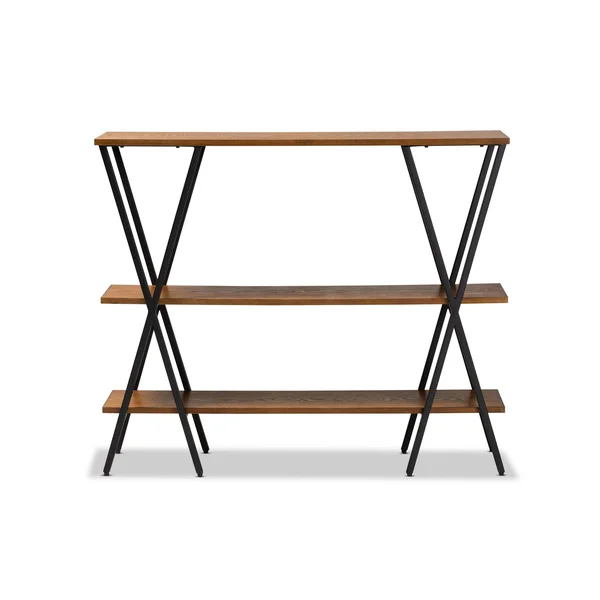 Baxton Studio Norton Rustic and Industrial Walnut Brown Finished Wood and Black Finished Metal Console Table