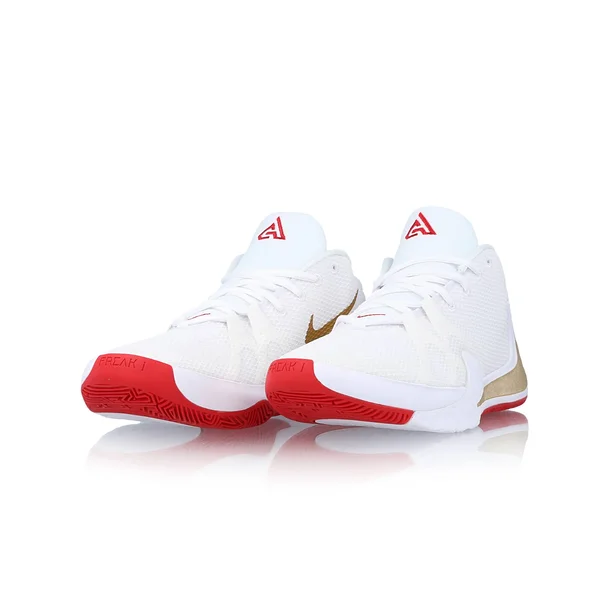 Mens - Nike Zoom Freak 1 Basketball Shoes - White/Metallic Gold/University Red, Size 10