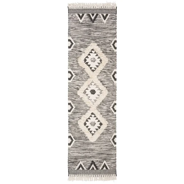 Safavieh Hand-Knotted Kenya Kenley Southwestern Tribal Wool Rug - 2&3x22 x 6& Runner - Black/Ivory